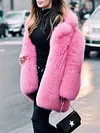 Fashion Solid Color Faux Fur Long Sleeves Warm Coat