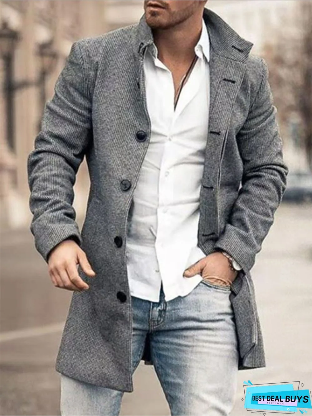 Men's Stand-Up Collar Long Casual Coat