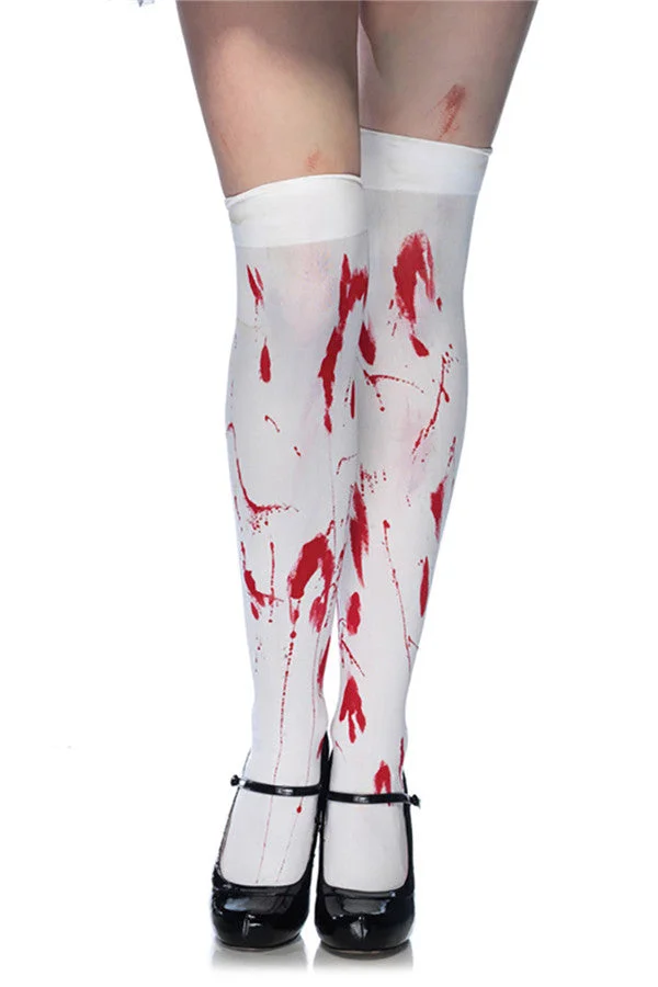 Sexy Doctor Nurse Knee High Stockings For Halloween Party Red-elleschic