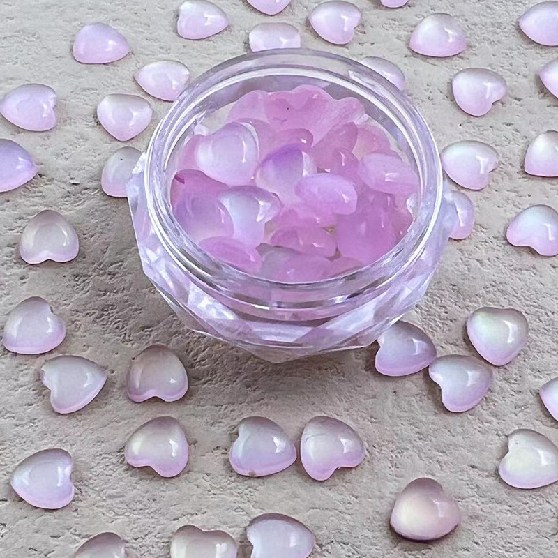 Copeter 50pcs Heart Shape Cat Eye Color Changing Accessories Resin Nail Art Charms Nail Decorations Manicure Rhinestones Jewelry DIY