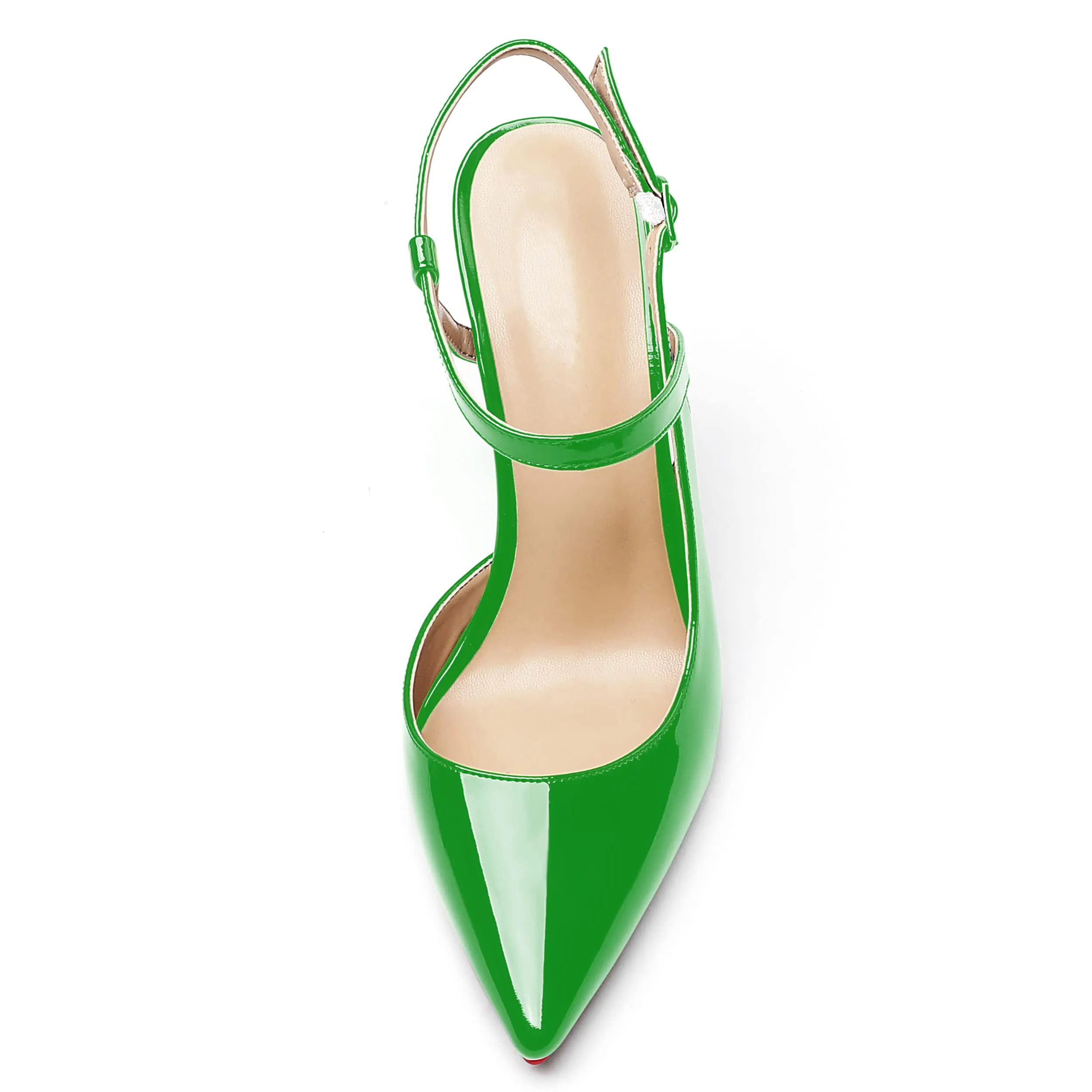 100mm Women Slingback Pumps Ankle Strap Jenlove Stiletto Mid Heel Close Pointed Toe Dress Red Soles-vocosishoes