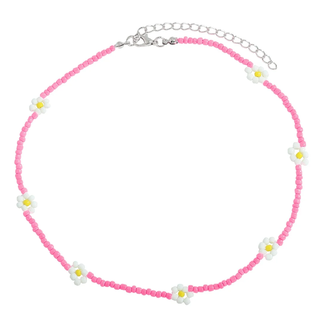 Dvacaman Bohemian Colorful Daisy Flowers Beaded Choker Necklace Korean Cute Statement Clavicle Necklace for Women Summer Jewelry