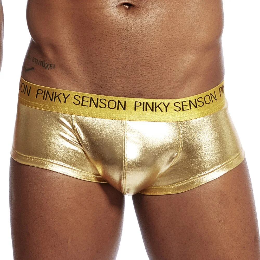 Aonga Pinky Senson Men Boxers Underwear U Convex Pouch  Men Slips Cueca Masculina Male Panties  Underpants Synthetic Leather Me aonga