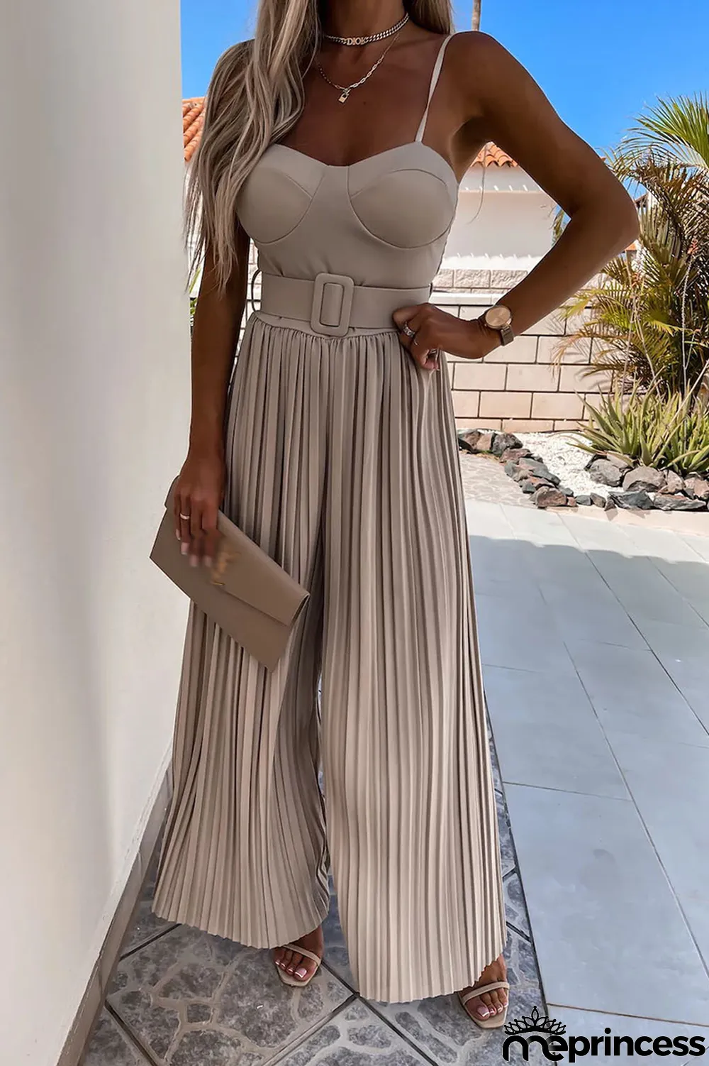 Street Solid Patchwork Spaghetti Strap Loose Jumpsuits