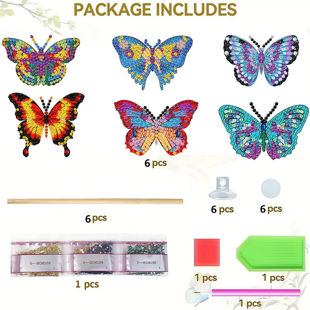 6Pcs Diamond Painting Kits Garden Stakes Diamond Art Kits (Butterfly A)