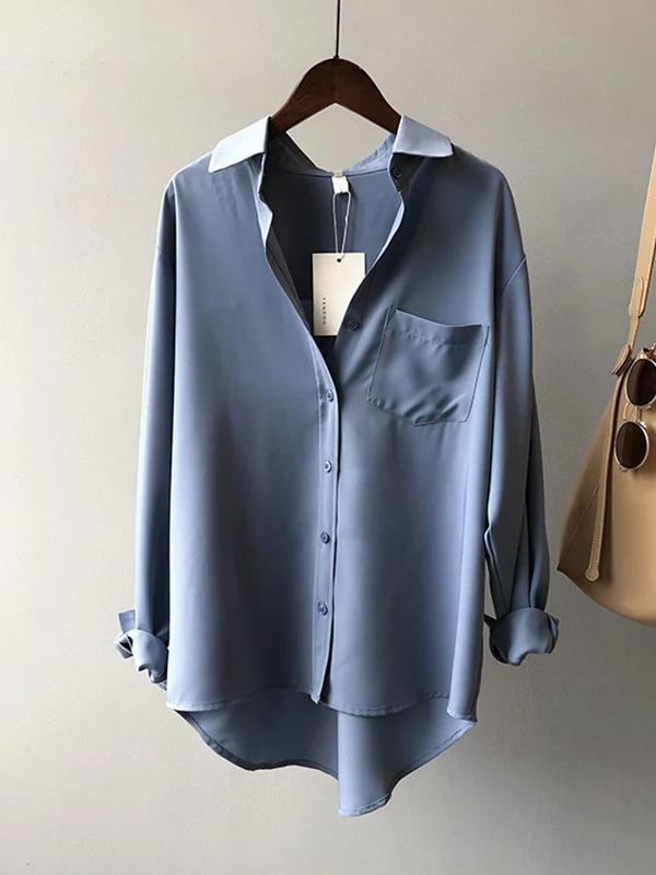 Urban Solid Color Lapel Long Sleeves Blouse