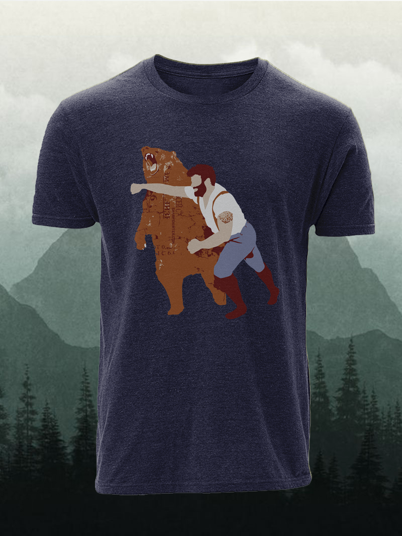 Men's Brown Bear Fight with Human Funny Short-Sleeved Shirt