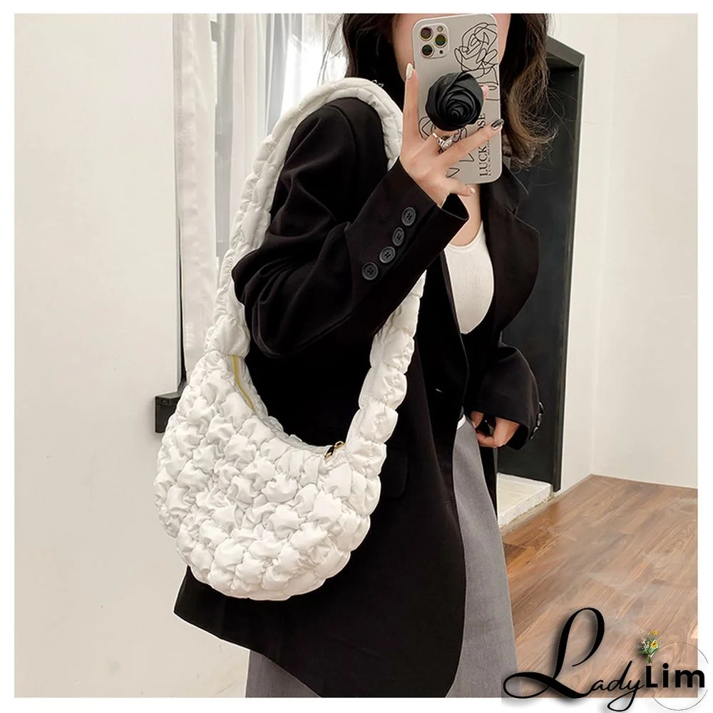 Cloud bag pleated puff bag women's one-shoulder down bag Casual large-capacity dumpling bag