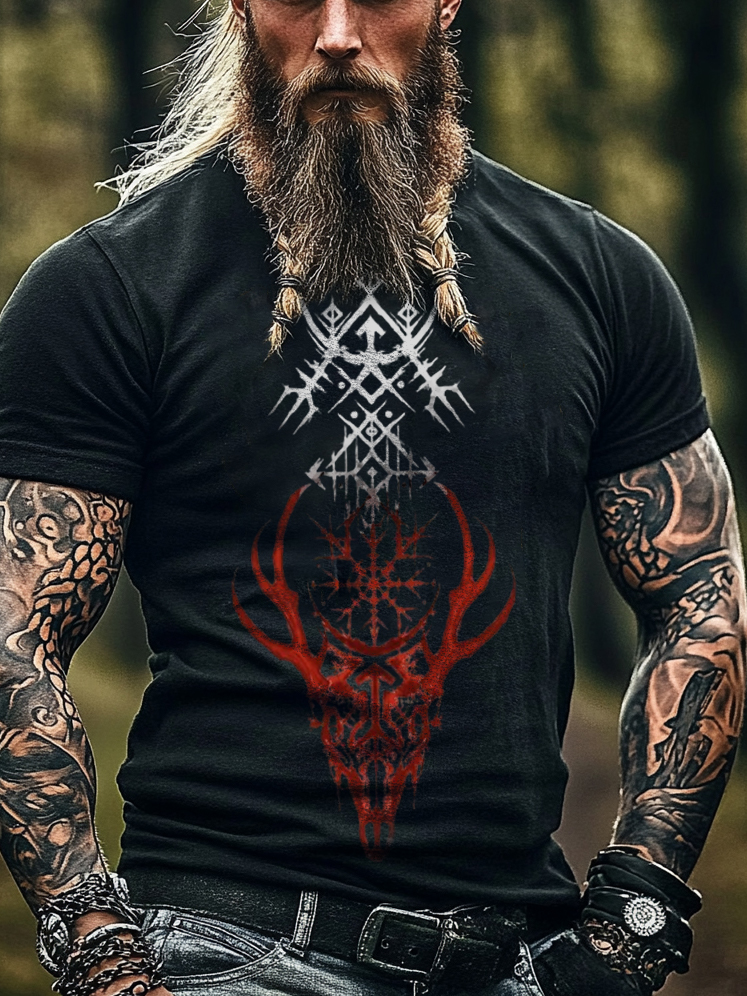 Viking Celtic stone table compass sheep head tattoo design pattern short sleeve top / Rvogue / Rvogue