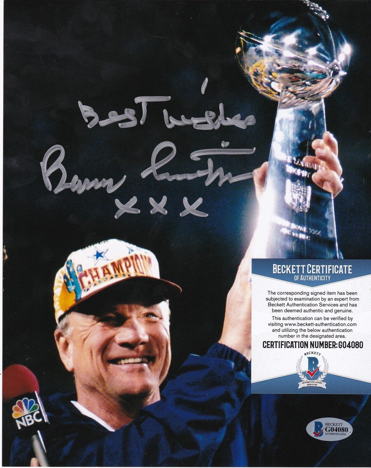 BARRY SWITZER DALLAS COWBOYS SB XXX BECKETT AUTHENTICATED ACTION SIGNED 8x10