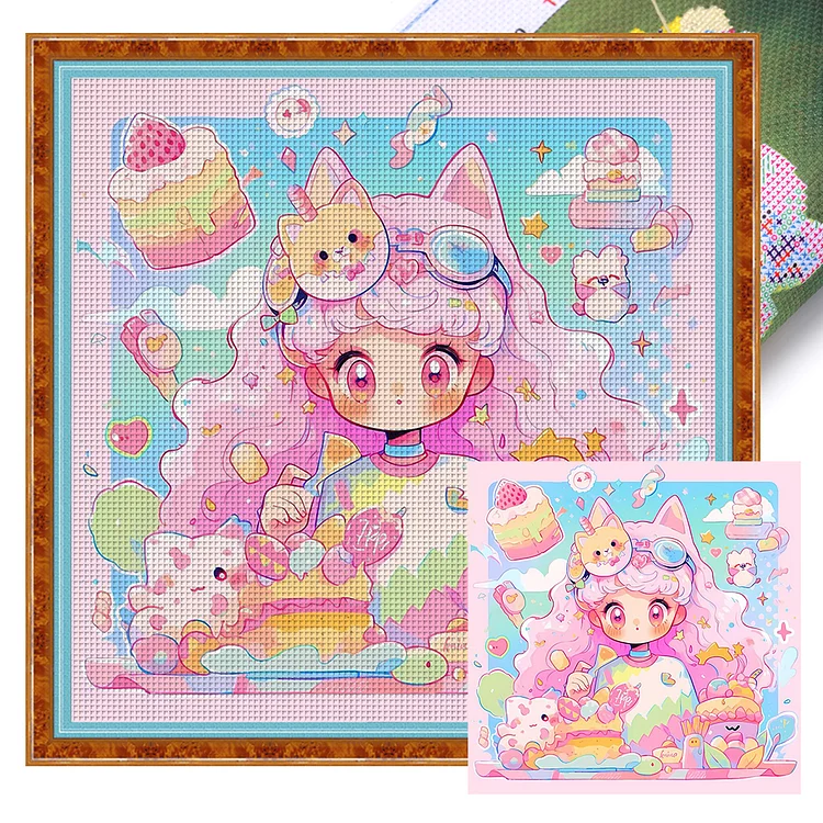 『HuaCan』Frizzy Girl - 14CT Stamped Cross Stitch(50*50cm)