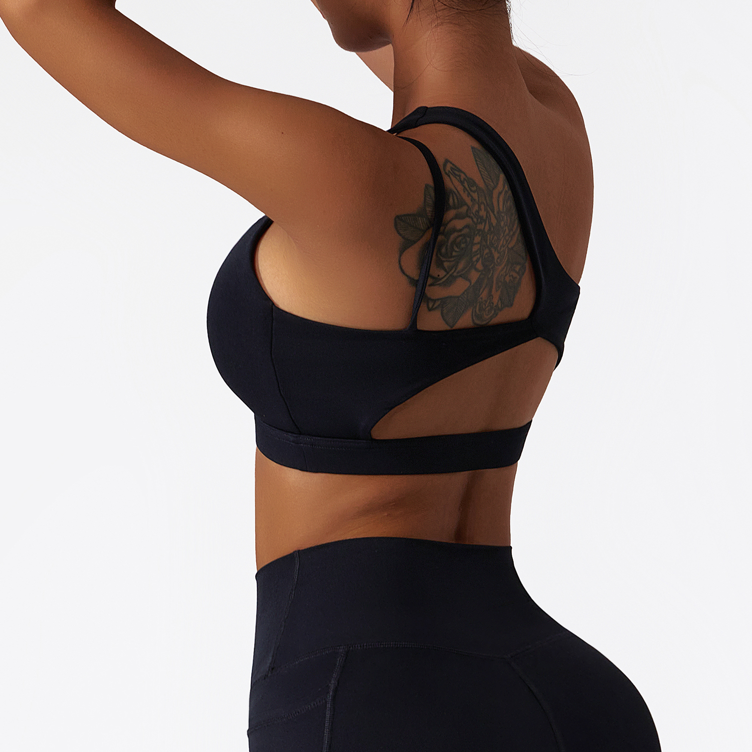 Shop Black liquid naked feeling buttery soft comfort breathable thin opaque lightweight high support workout bra with pads online on Hergymclothing