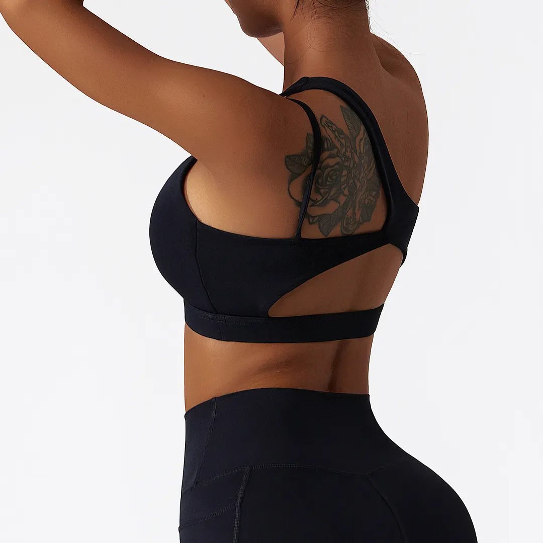 Shop Black liquid naked feeling buttery soft comfort breathable thin opaque lightweight high support workout bra with pads online on Hergymclothing