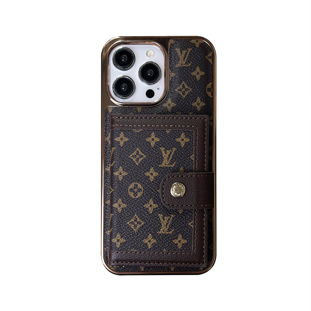 LV High Quality Luxury Electroplated Button Card Holder Apple iPhone Case