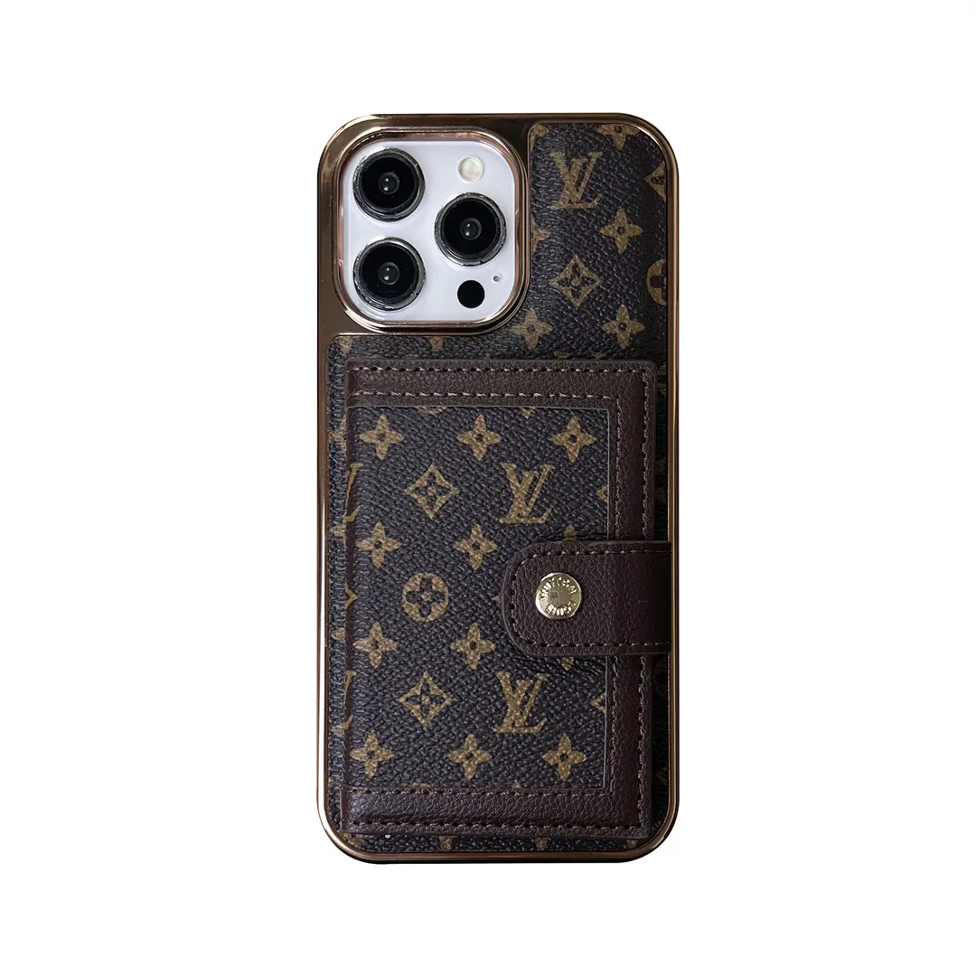 LV High Quality Luxury Electroplated Button Card Holder Apple iPhone Case