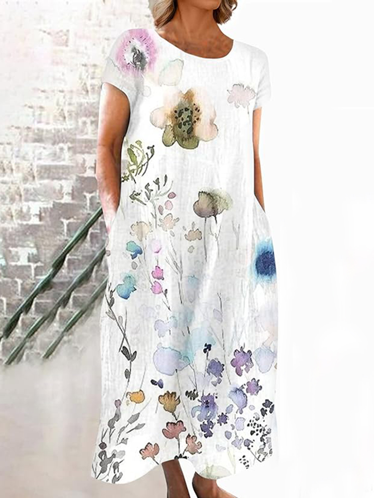 Comstylish Retro Floral Japanese Flowy Midi Dress