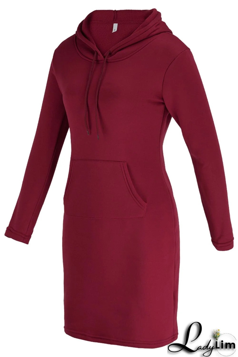 Red Fashion Casual Solid Patchwork Hooded Collar Long Sleeve Dresses