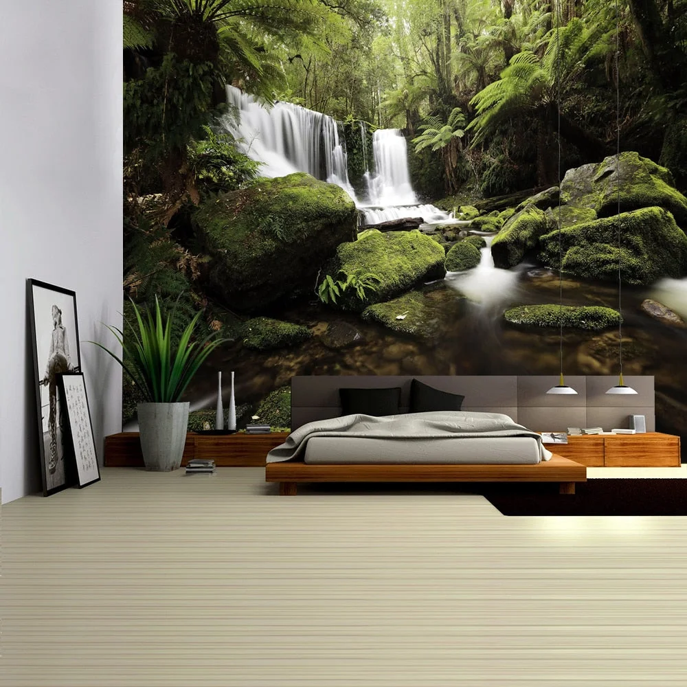 Forest Stream Tapestry Wall Hanging Sandy Beach Picnic Rug Camping Tent Sleeping Pad Home Decor Bedspread Sheet Wall Cloth