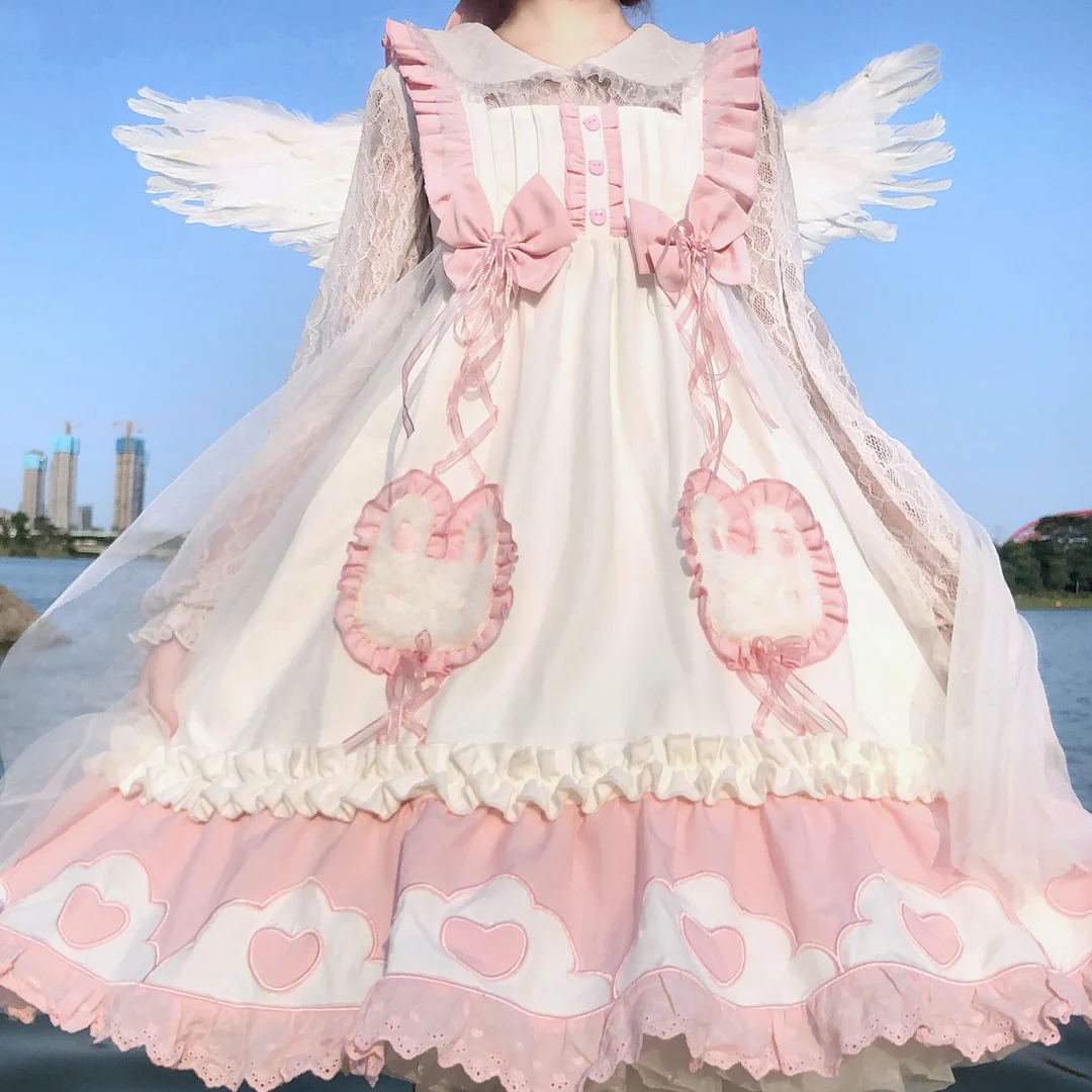 Japanese Sweet Lolita Cute Rabbit Ruffles Bow Jsk Princess Dress SP16741