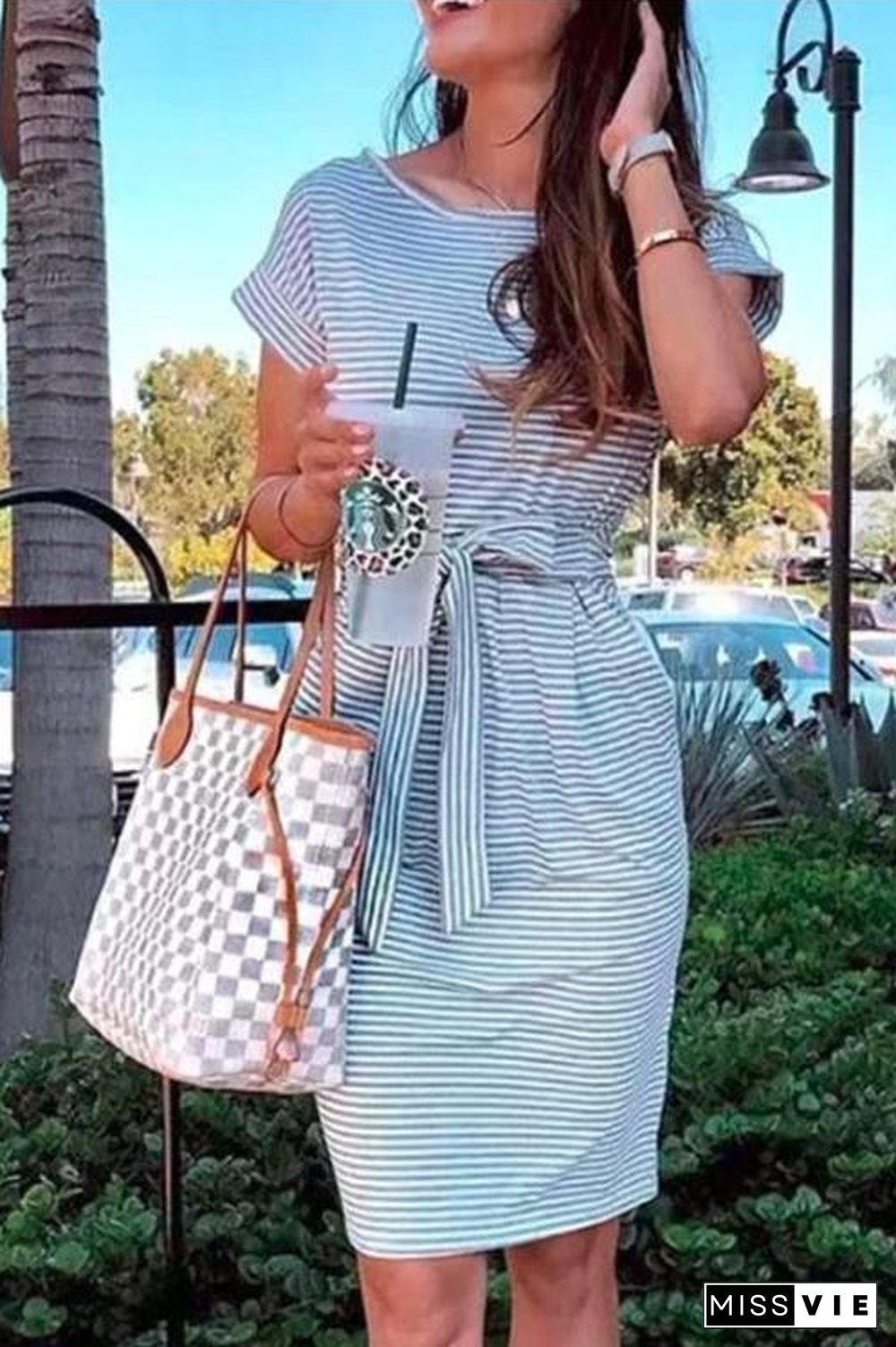 Striped Waist Knot Mini Dress