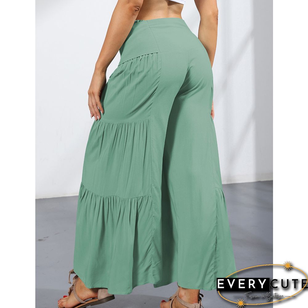 Green Smocked High Waist Palazzo Pants with Tie