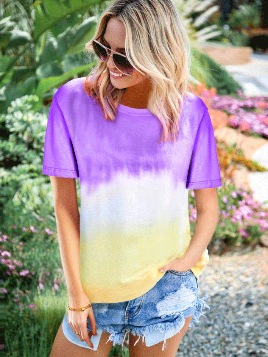 Rainbow Gradient Printed Short-sleeved T-shirt