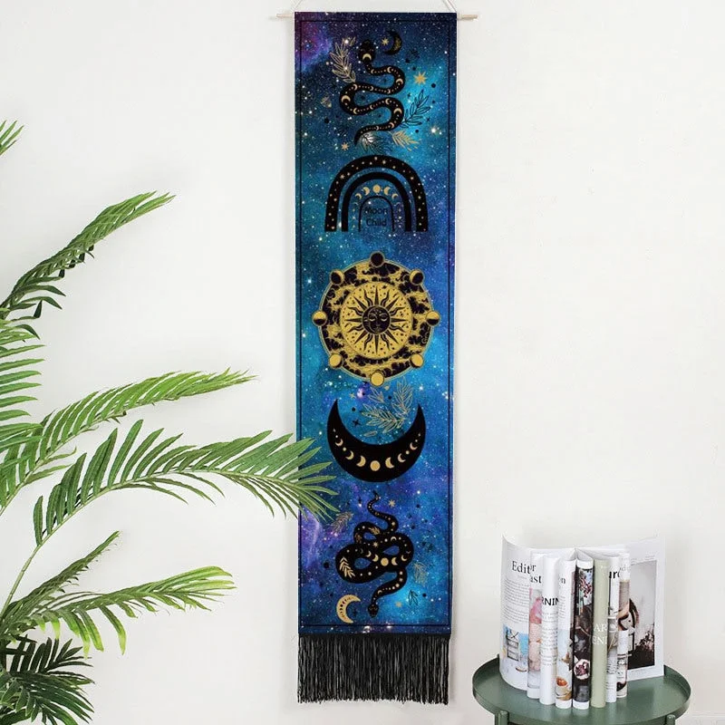 Moon Phases Tapestry Wall Art Hanging Tarot Witchcraft Tapestries HD Printing Sun Moon Tapestry Psychedelic Decor Tassel Carpet