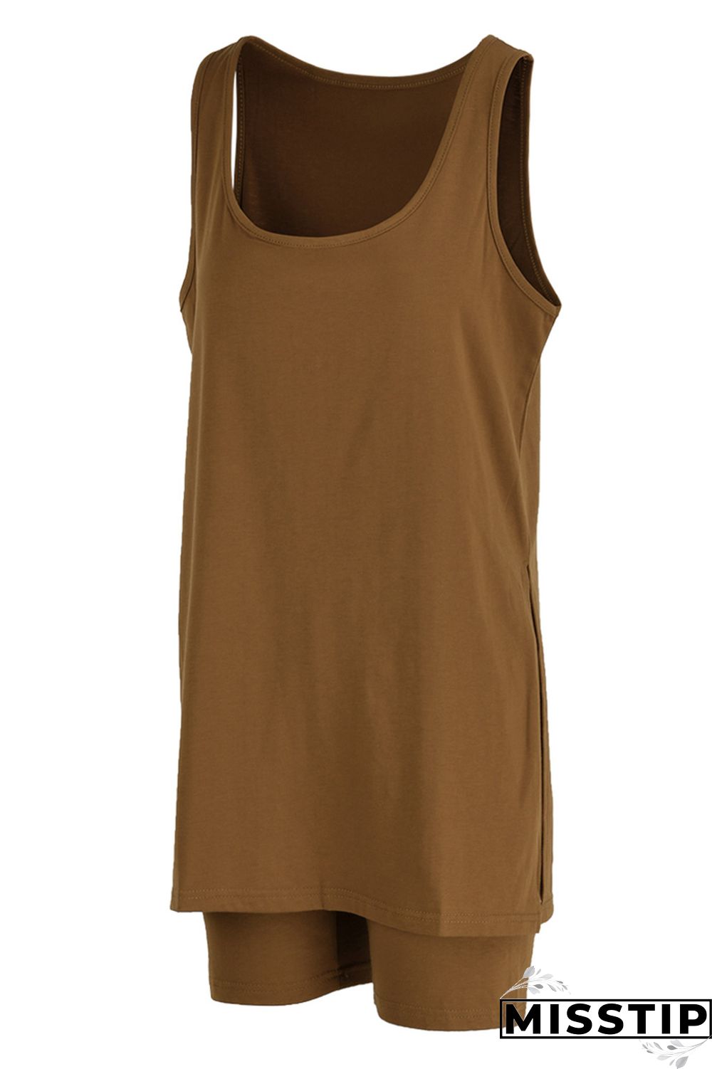 Black Fashion Casual Solid Slit U Neck Sleeveless Two Pieces