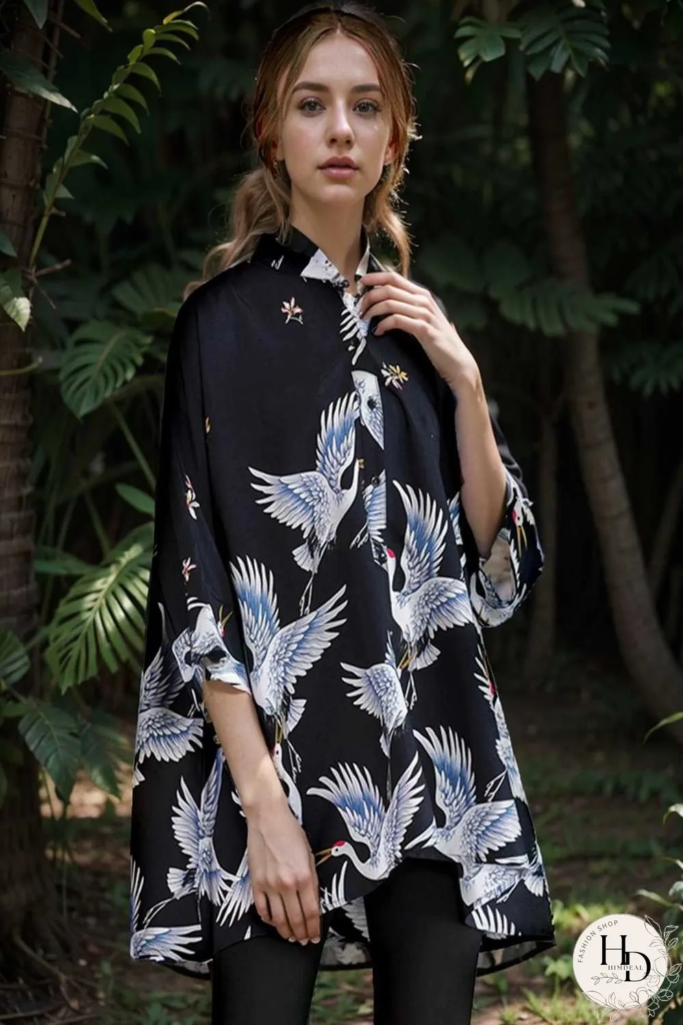 size curve blouses crane print loose oversized blouse