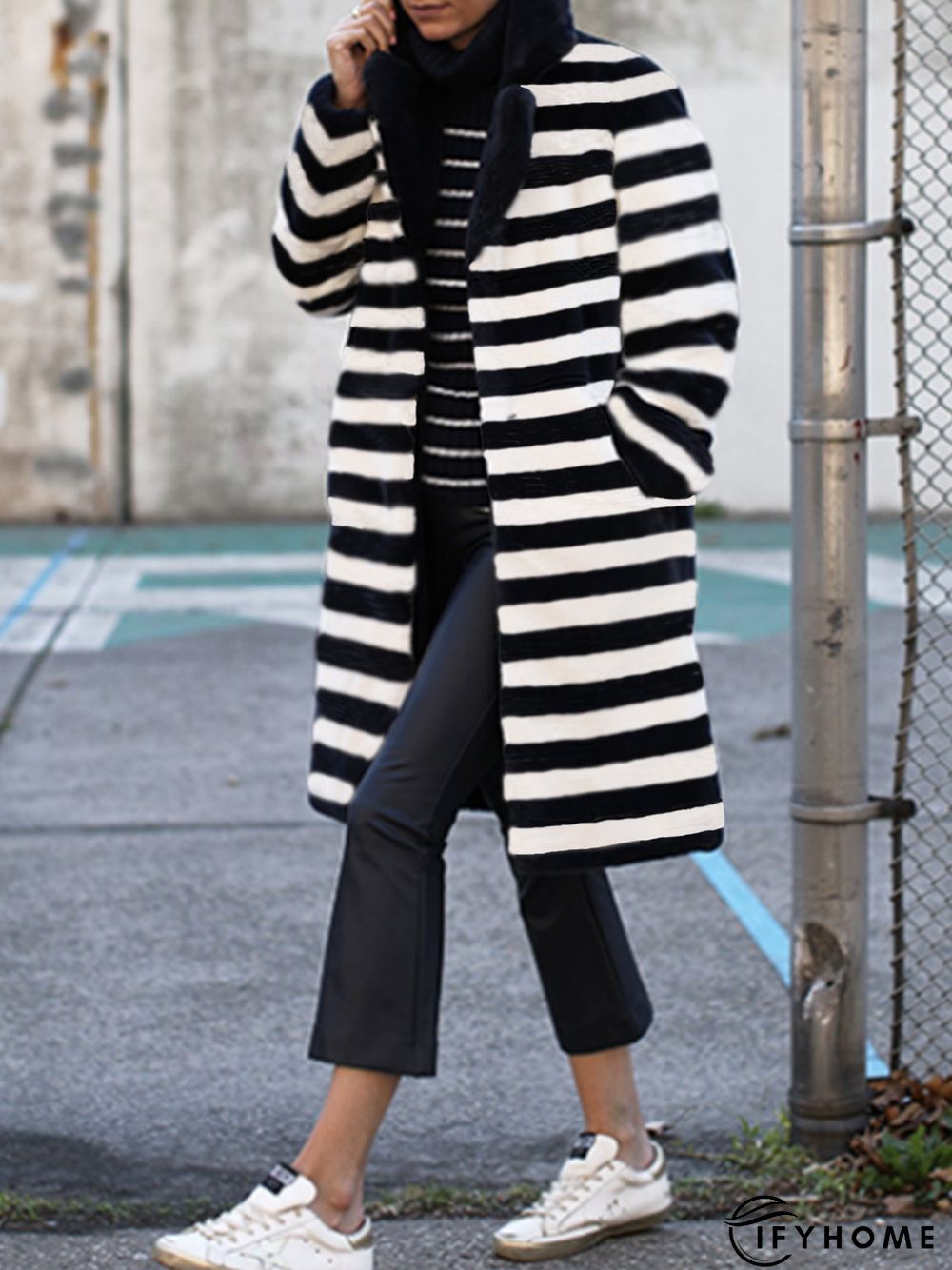 Long Sleeve Daily Striped Outerwear | IFYHOME