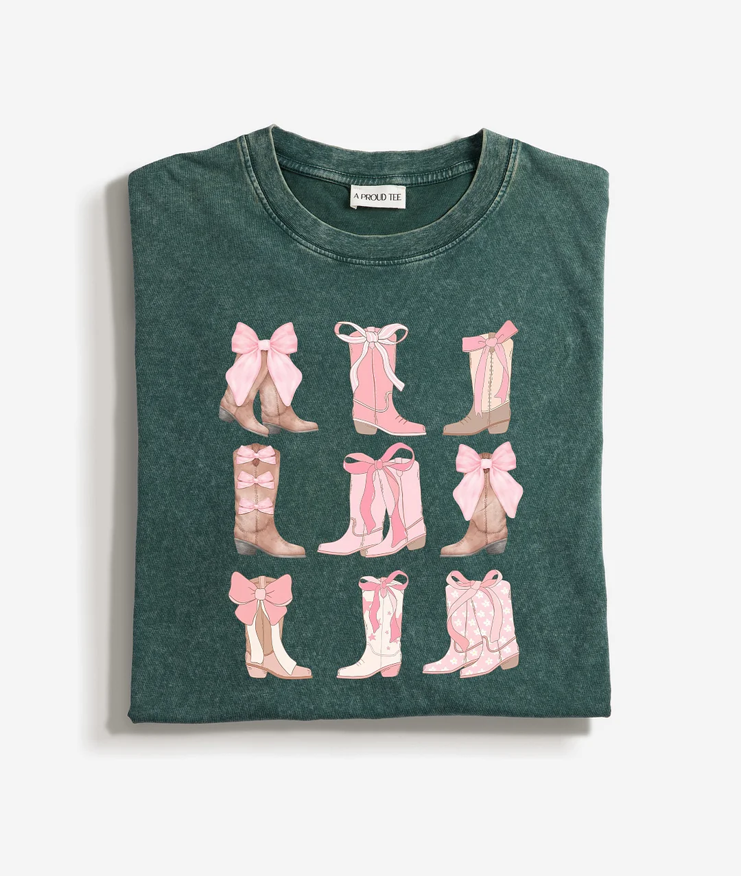 Pink Bow Cowgirl Boots Washed T-shirt