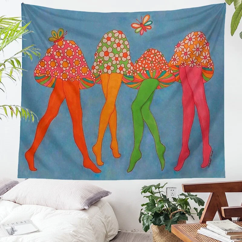 Mushroom Tapestry The mushroom dance Wall Hanging vintage 80S poster Psychedelic Wall Art background Tapestries Art Wall Decor