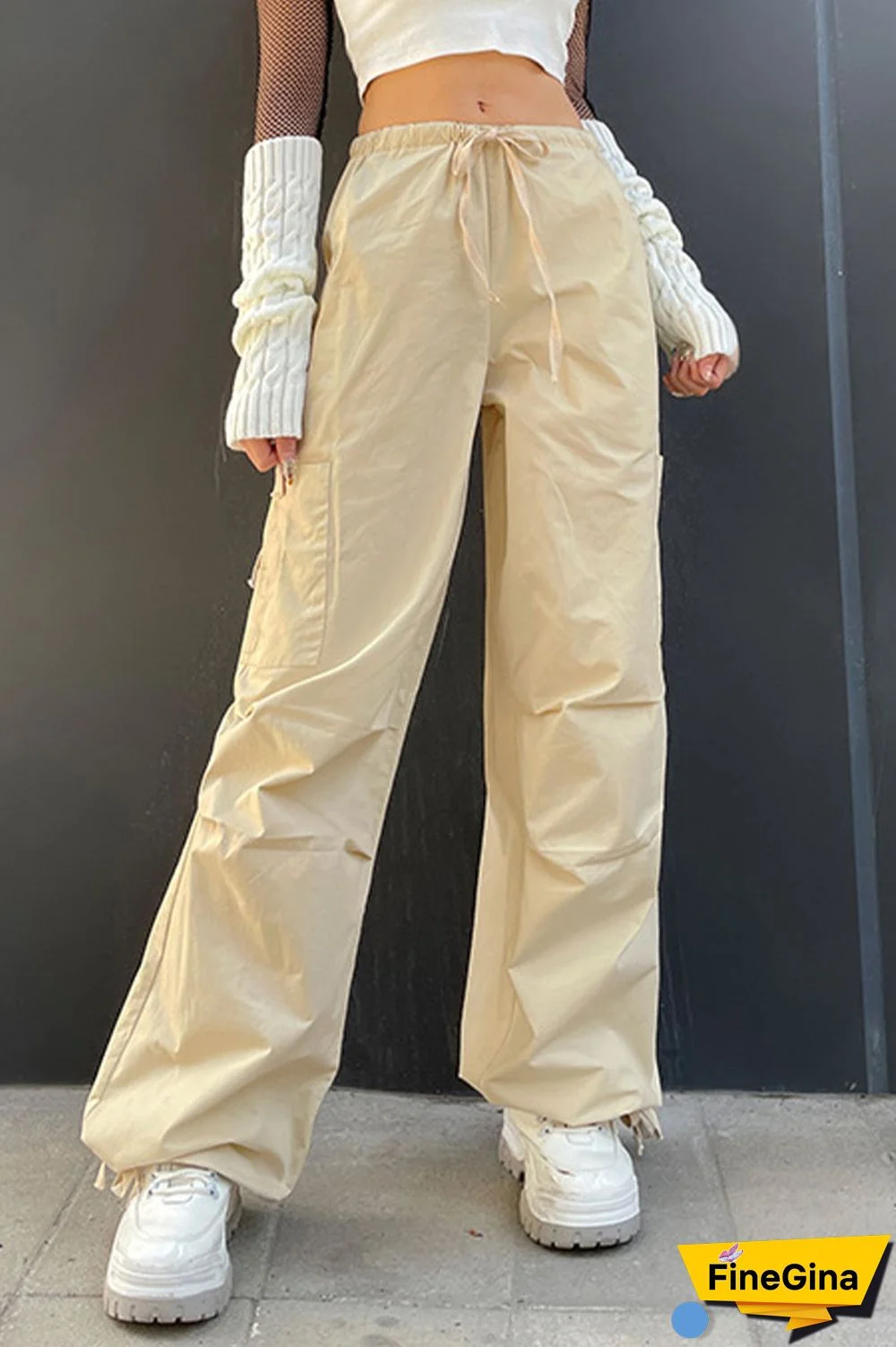 Brown Casual Street Solid Patchwork Pocket Loose Low Waist Wide Leg Solid Color Bottoms