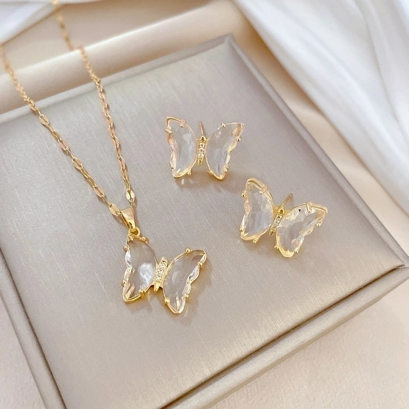 Copper Minimalist Plating Inlay Rhombus Bow Knot Zircon Jewelry Set