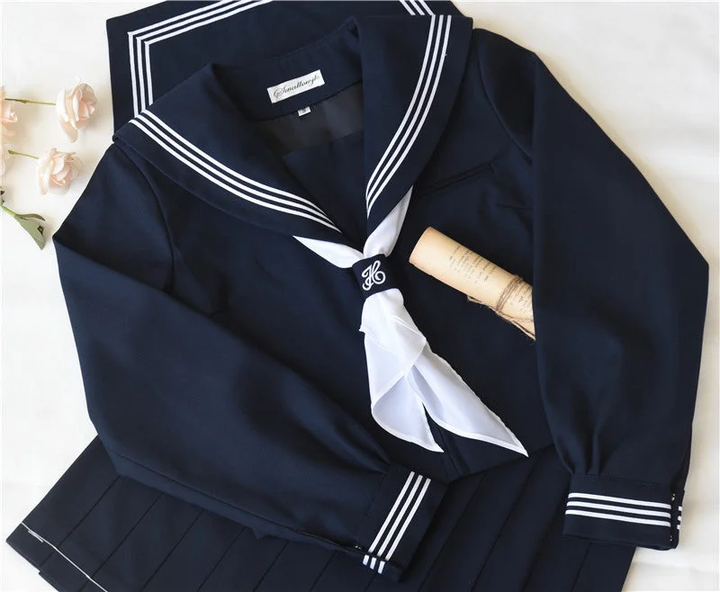 Deep Blue Long Sleeves School Uniform Cosplay Costume
