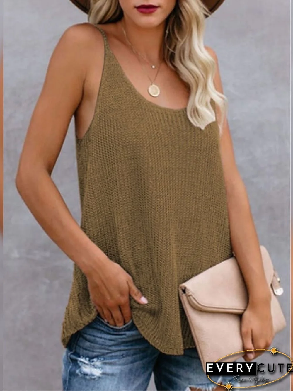 Women's Tank Top Color Block Round Neck Tops Cotton Basic Top White Blue Blushing Pink