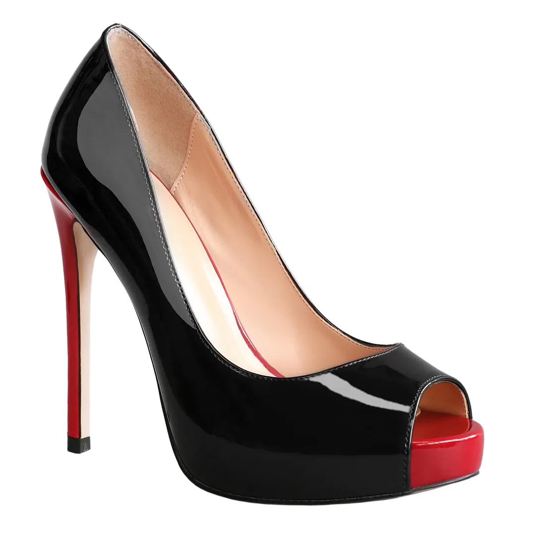 4.72'' Women's Platforms Heels Party Wedding Black Red Heels Pumps-vocosishoes