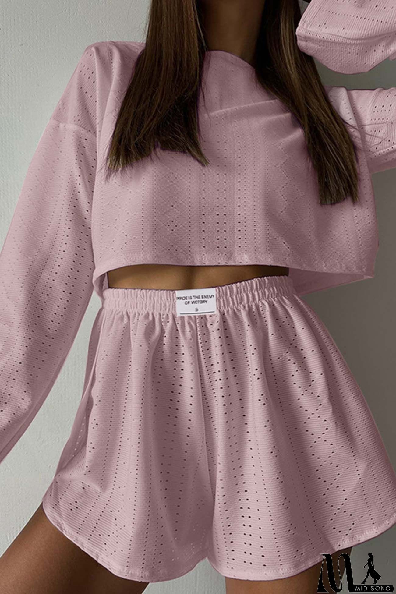 MidiSono - Hollow Long Sleeve Shorts Slit Two-Piece Set
