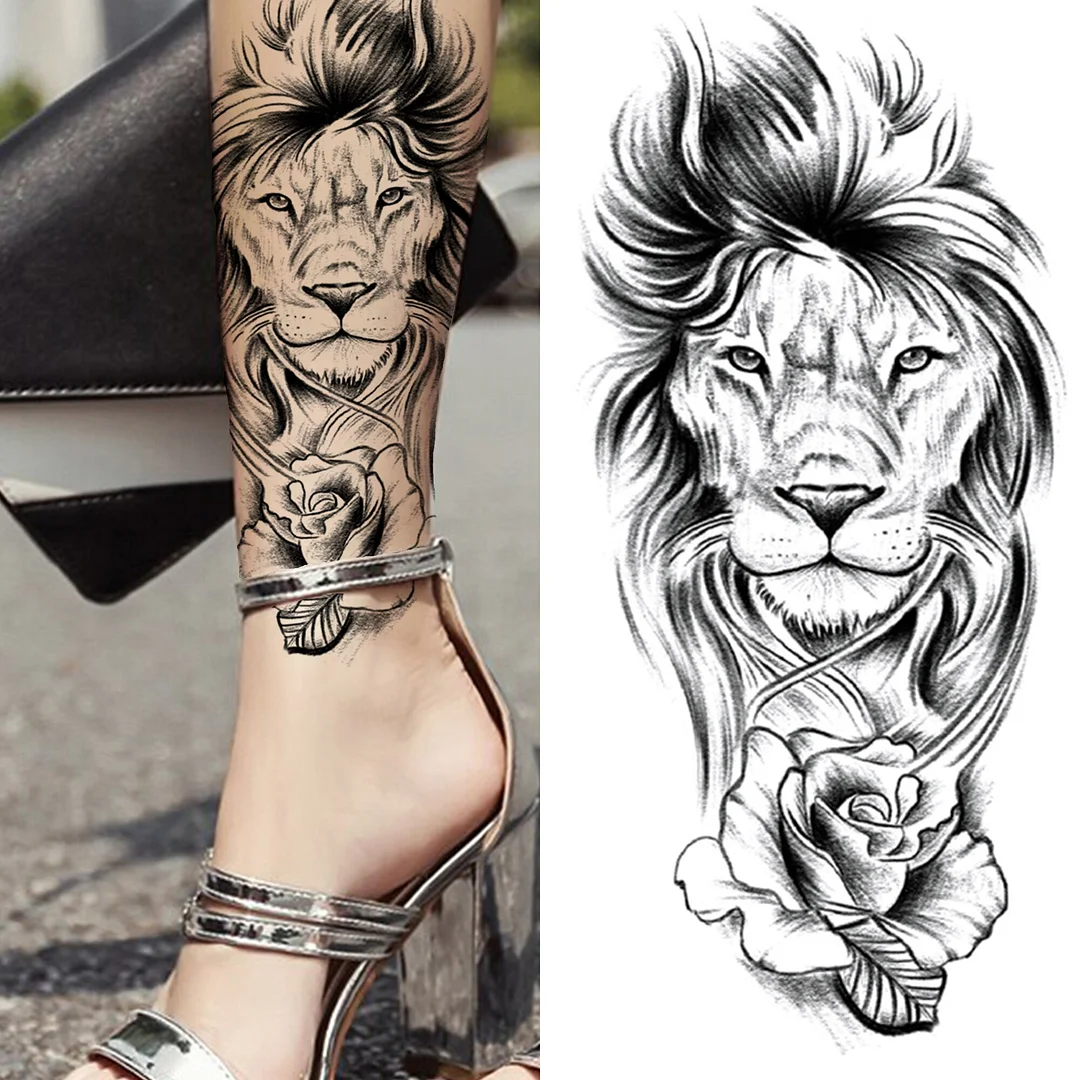 Sdrawing King Crown Temporary Tattoos For Women Men Adult Black Tiger Forest Skull Tattoo Sticker Fake Skeleton Fashion Tatoo Flower