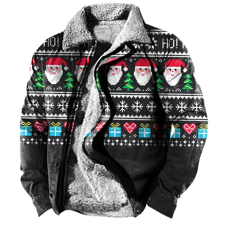 Men's Vintage Christmas Print Fleece Jacket