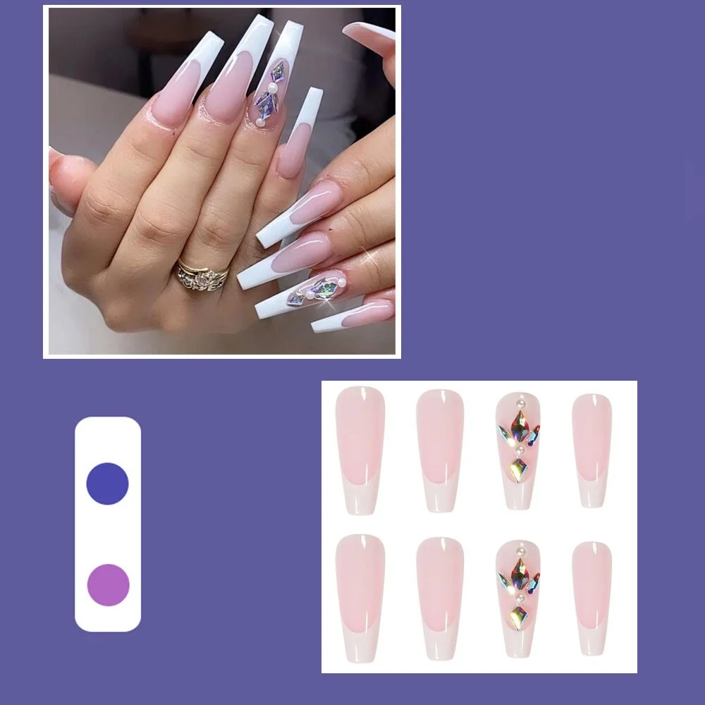24pcs Fake nails long Frosted V-shaped French wearable false nails Detachable Full Cover with designs Coffin Ballerina Nail-Nail Inspo