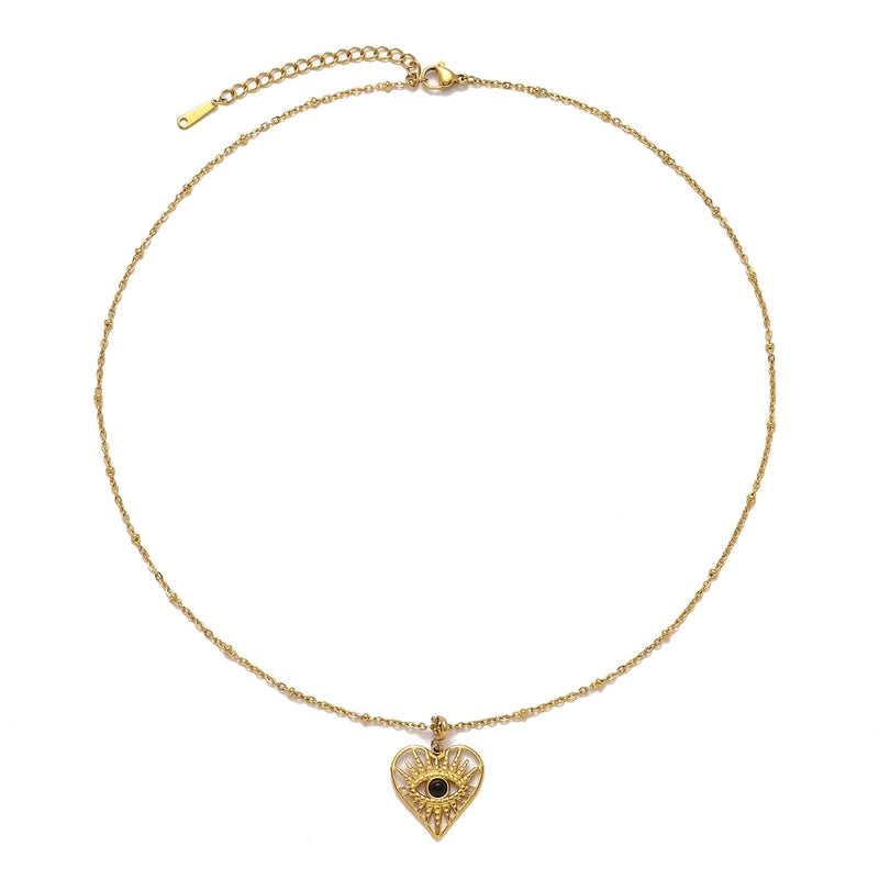 3 PCS/Package 15 * 33mm Titanium Steel Natural Stone Heart Shape Eye Pendant Jewelry Accessories