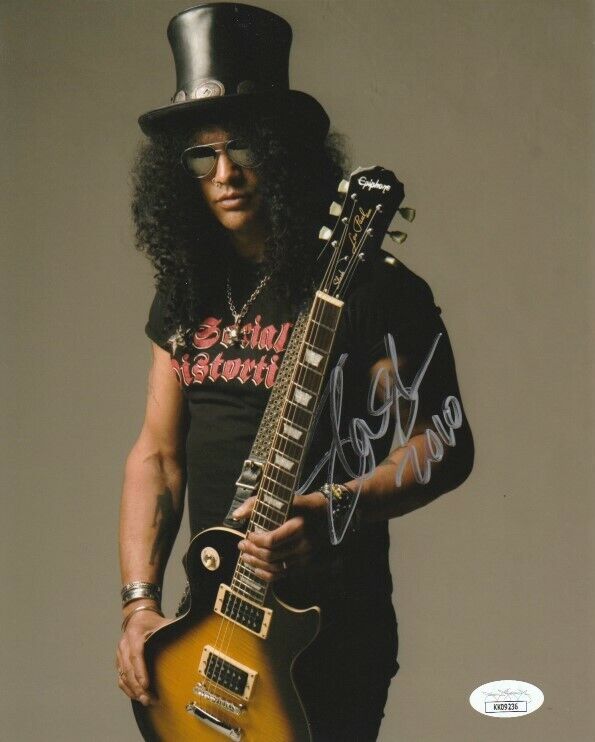 AUTHENTIC GUNS N ROSES GUITAR LEGEND SLASH SIGNED 8x10 Photo Poster painting! AUTOGRAPH JSA COA