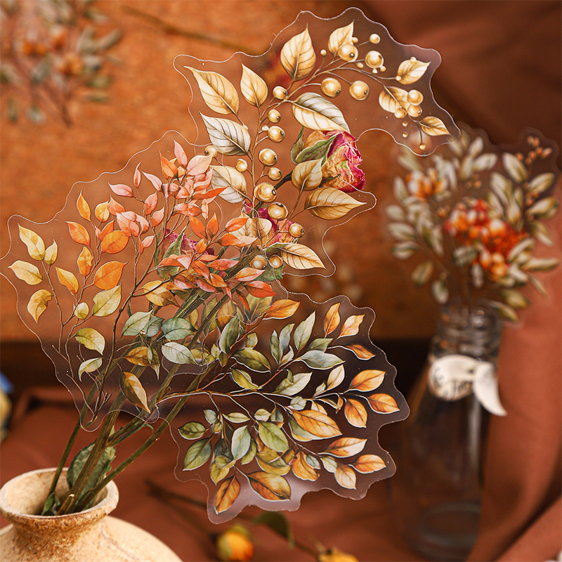 PET 스티커 - 앰버 플라워 섀도 시리즈 빈티지 식물 꽃 풍경