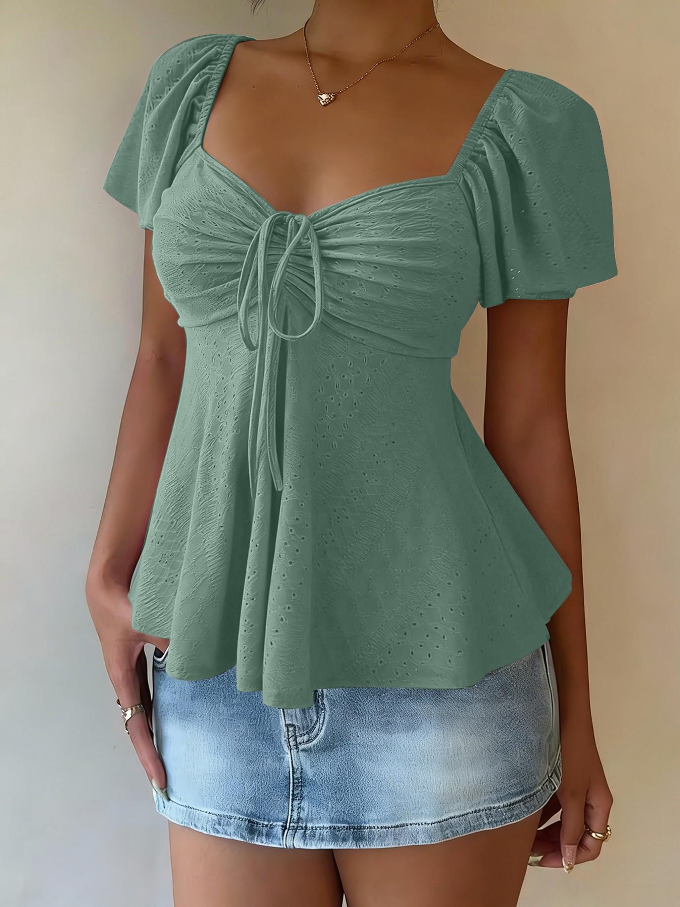 Women's Sweet Cute Style Breathable Lightweight Short Sleeve Top Blouse for Daily, Everyday Wear, Summer Casual Wear, Comfortable and Stylish Shirts