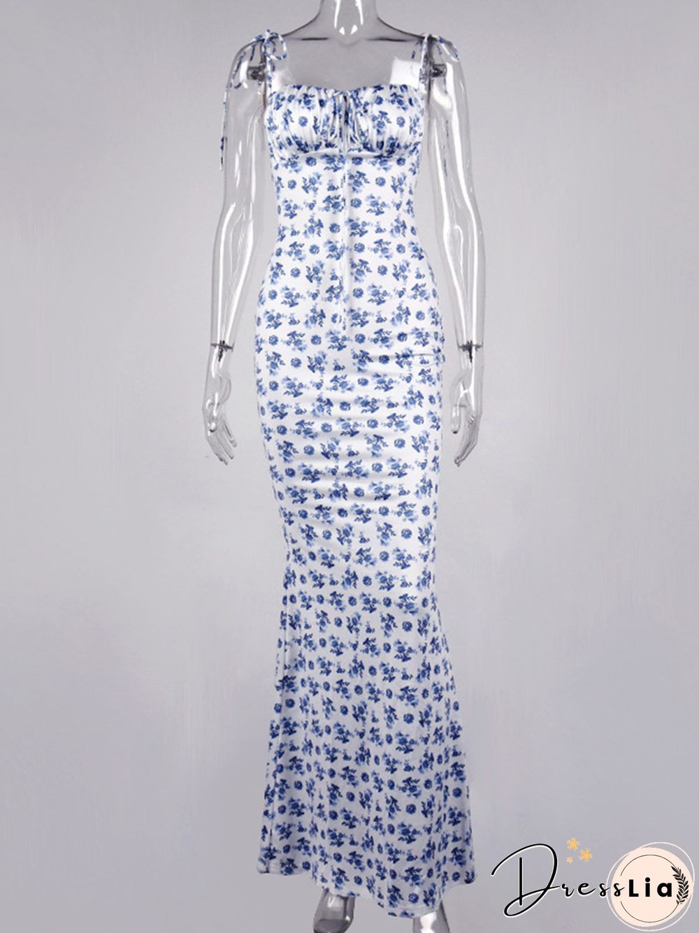 Cryptographic Floral Print Cottagecore Elegant Sleeveless Maxi Sundress Sexy Backless Women Party Club Tie Front Dress Holiday