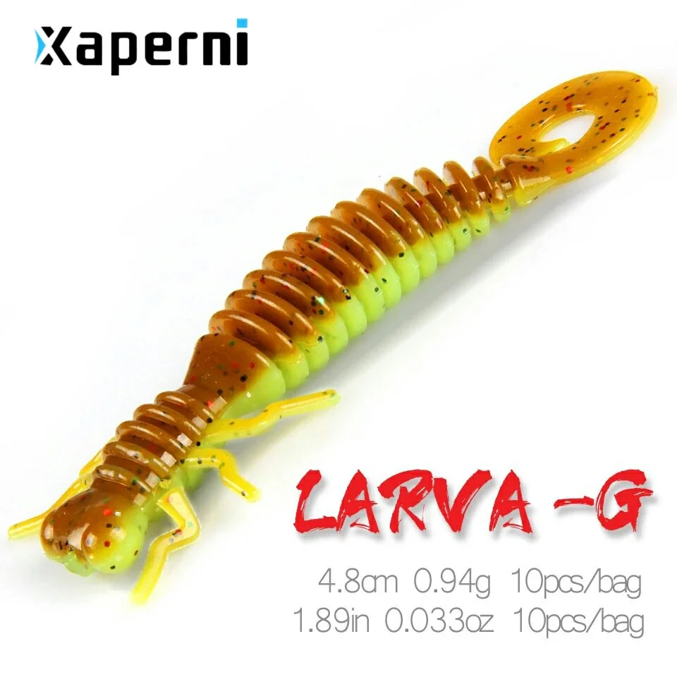 Xaperni Larva 4.8cm 0.94g 10pcs Artificial Soft Lures Fishing Worm Silicone Bass Pike Minnow Swimbait Jigging Plastic Baits