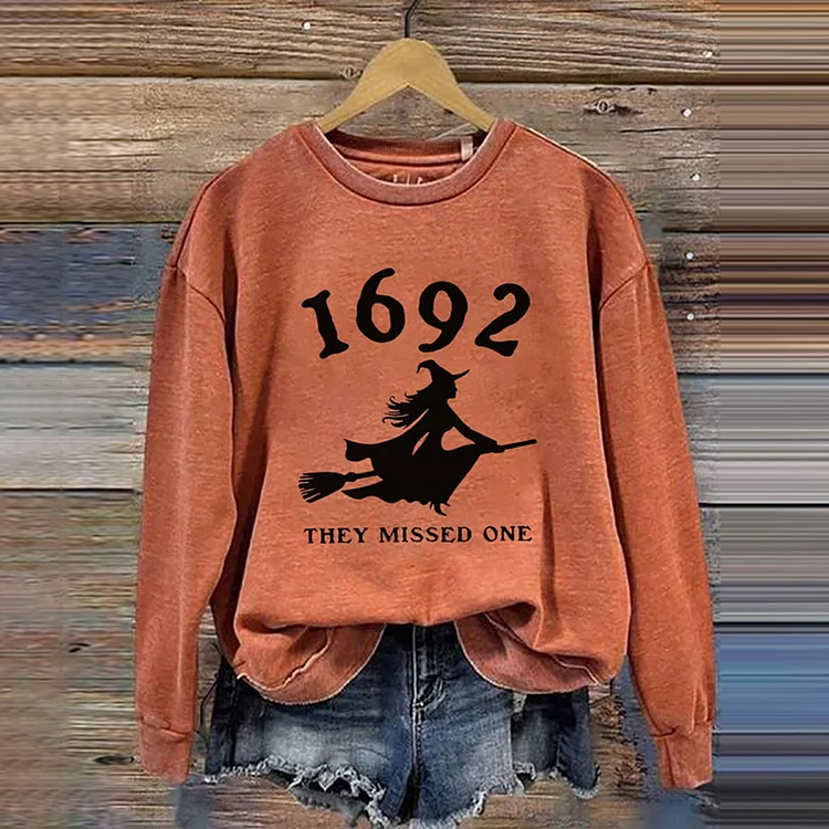 Comstylish 1692 Witch They Missed One Printed Round Neck Long Sleeve Sweatshirt