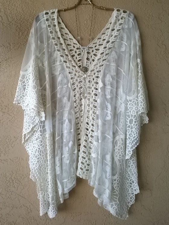 Cotton Linen Lace Hollow Our Bat Sleeve Women Top