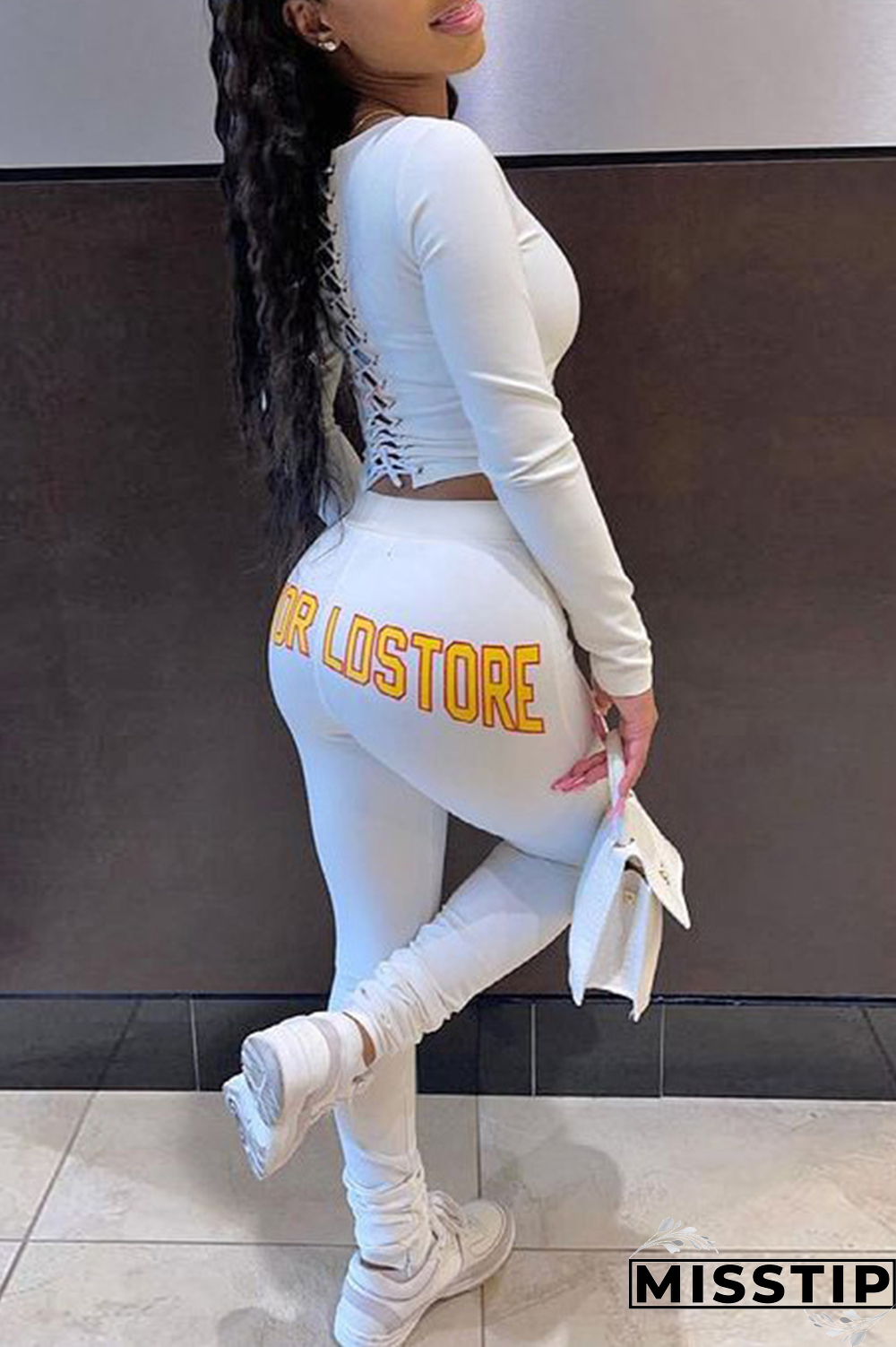 Black Fashion Print Patchwork O Neck Long Sleeve Two Pieces